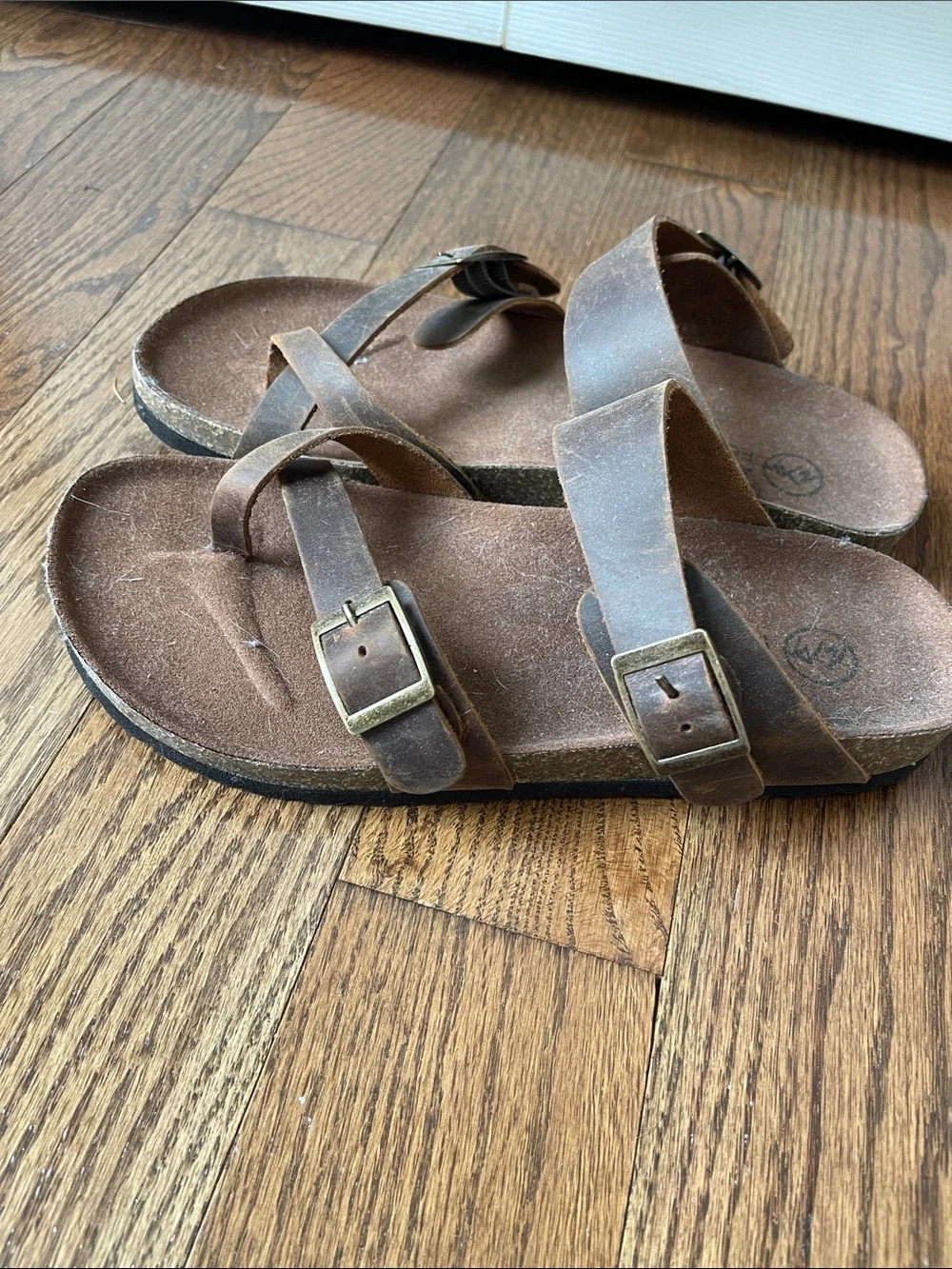 White Mountain Brown Leather Double-Strap Buckle Sandals